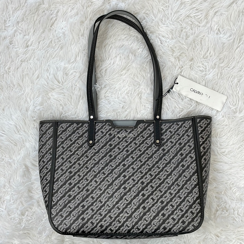 CALVIN KLEIN ~ Medium Tote ~ Black Chain-Print ~ NWT!